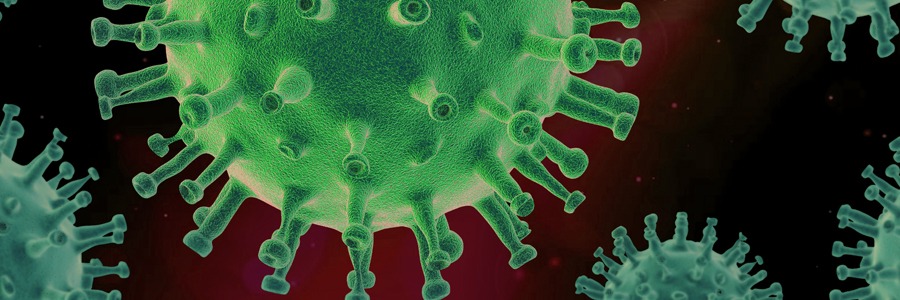 Símbolo do Coronavírus; uma bola grande verde saindo vários tentáculos